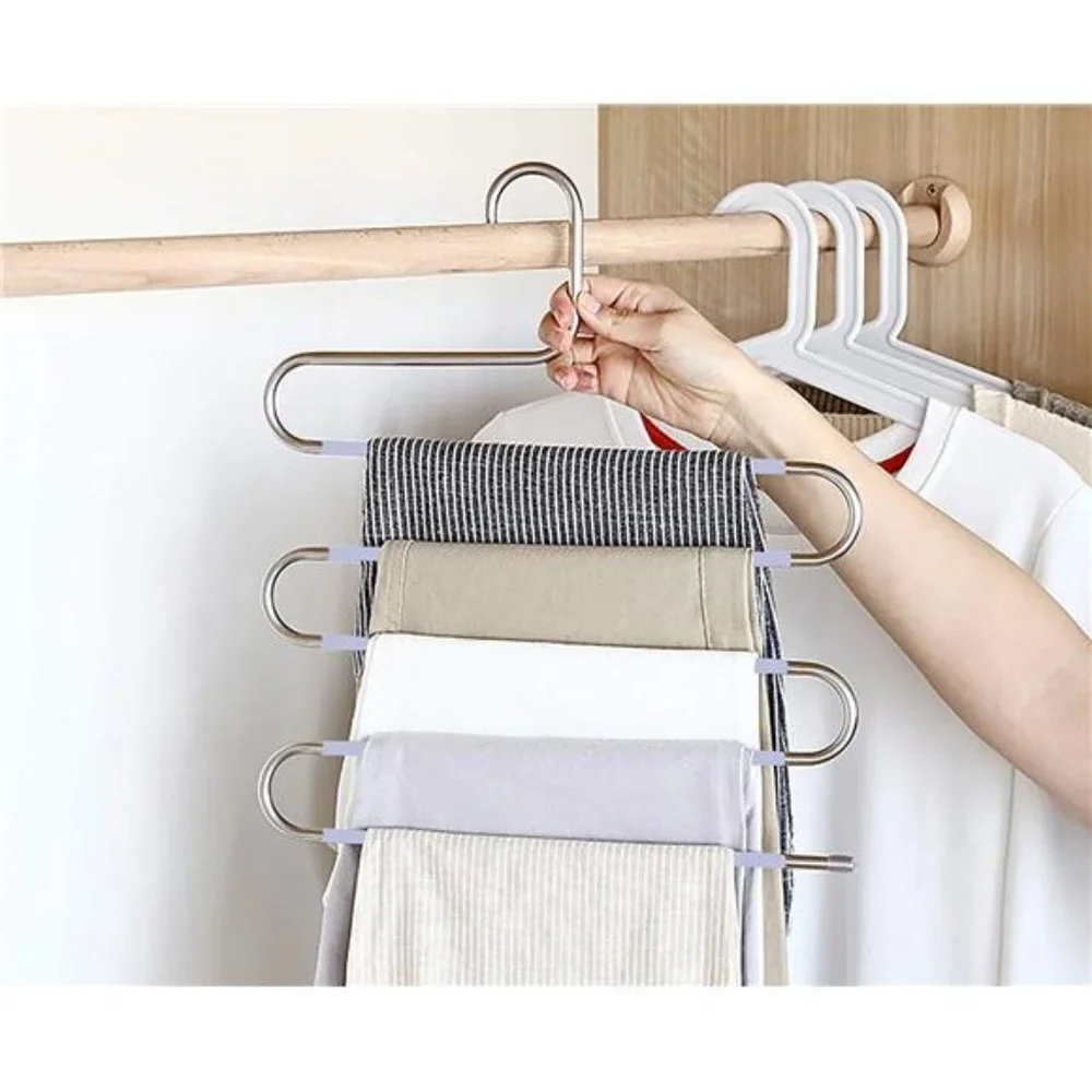 6 Pack S-Shape Trousers Hangers Stainless Steel Clothes Hangers Closet Storage